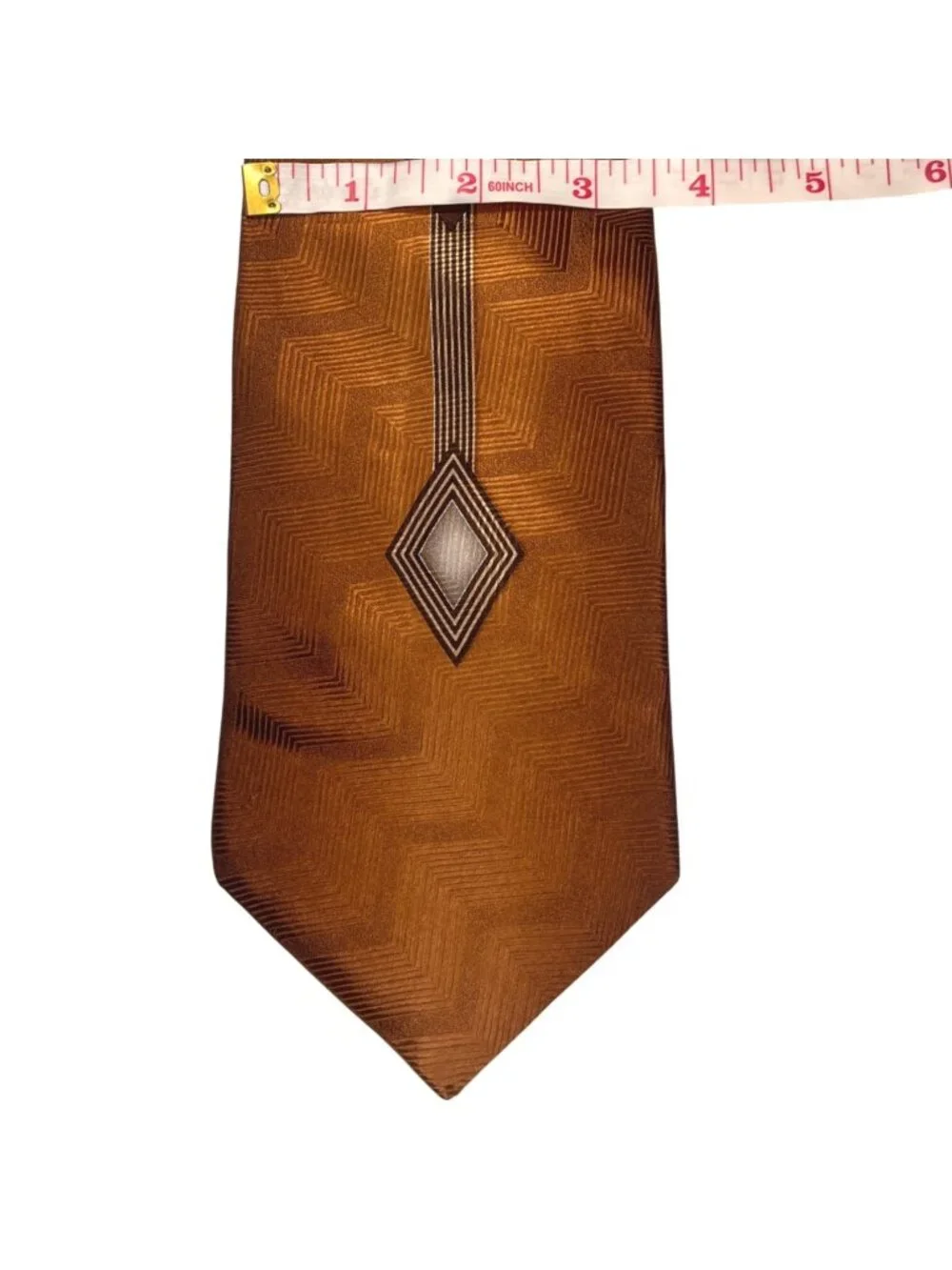 Jacques Ester Pure Silk Mens Tie Brown Geometric Chevron Pattern USA  (3/$15)